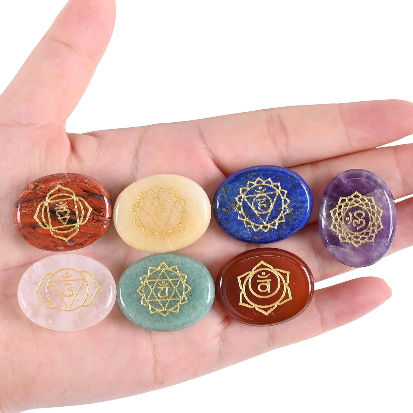 Gemstone Worry Stone, Chakras Worry Stone for Anxiety, Hand Carved Natural Pocket Palm Stones Water Drop Shape 7 Chakra Crystals and Healing Stones for Yoga Meditation 1.7"