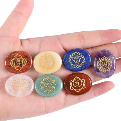 Gemstone Worry Stone, Chakras Worry Stone for Anxiety, Hand Carved Natural Pocket Palm Stones Water Drop Shape 7 Chakra Crystals and Healing Stones for Yoga Meditation 1.7"