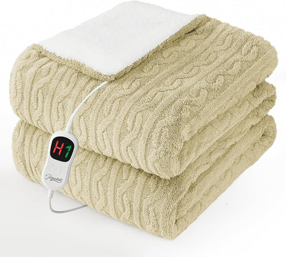 Homemate Electric Heated Blanket Twin - 62"x84" Heating Bed Blankets Throw with 10 Heating Levels 8 Hours Auto Off Fast Heating Over-Heated Protection Ultra Soft Warm Flannel ETL Certified Grey - Colors A