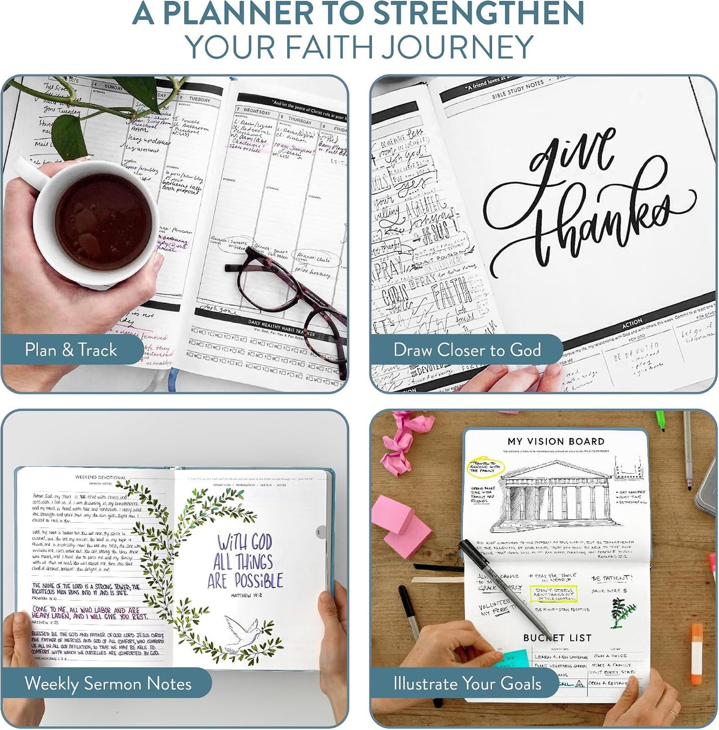 Christian Planner 2026 Daily Planner - Faith Based Monthly and Weekly Planner, Vision Board, and Habit Tracker - 2026 Calendar, Personal Organizer and Devotional Journal (Spiral, Pine)