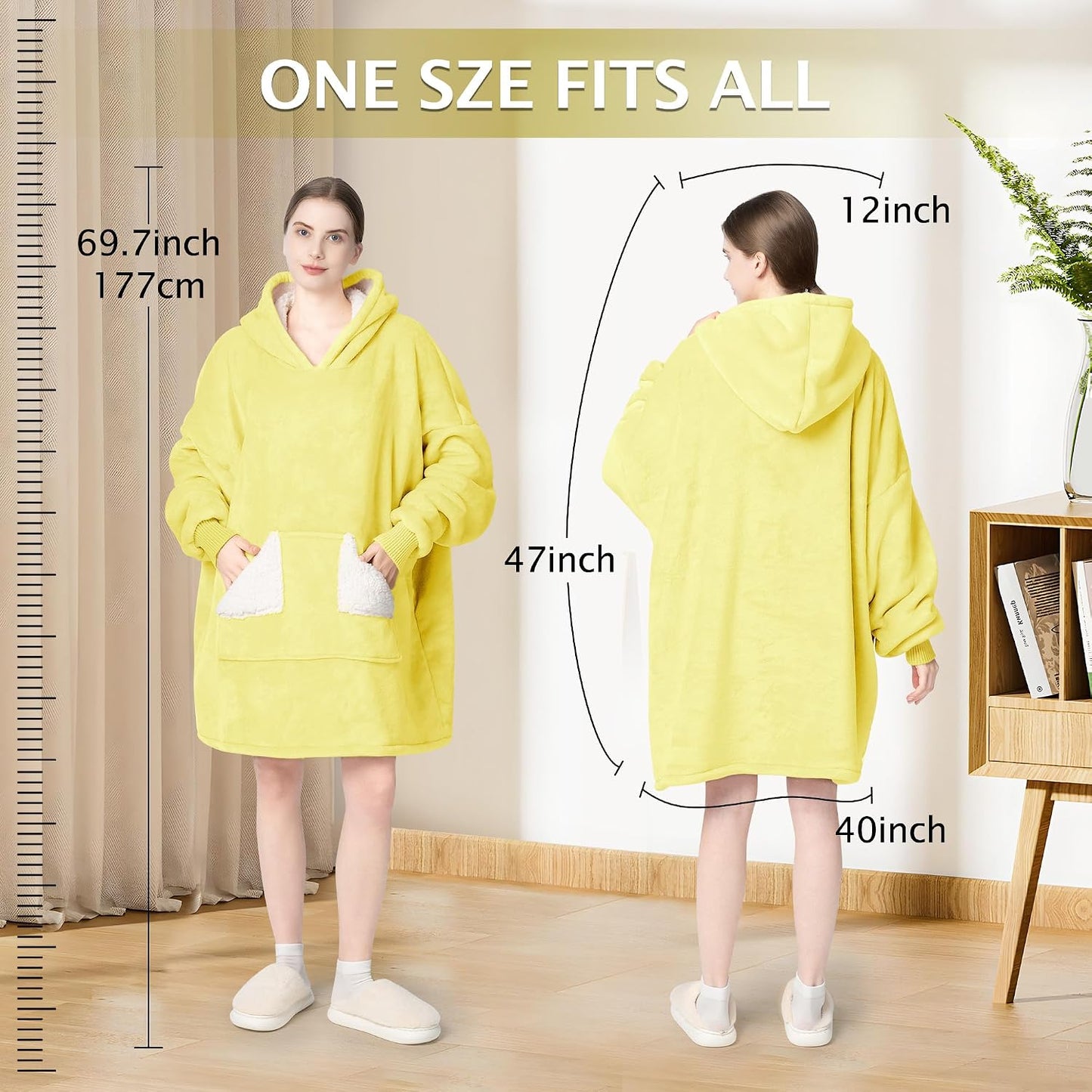 Touchat Wearable Blanket Hoodie, Oversized Sherpa Blanket Sweatshirt with Hood Pocket and Sleeves, Super Soft Warm Plush Hooded Blanket for Adult Women Men, One Size Fits All (Pink)