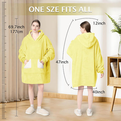 Touchat Wearable Blanket Hoodie, Oversized Sherpa Blanket Sweatshirt with Hood Pocket and Sleeves, Super Soft Warm Plush Hooded Blanket for Adult Women Men, One Size Fits All (Pink)