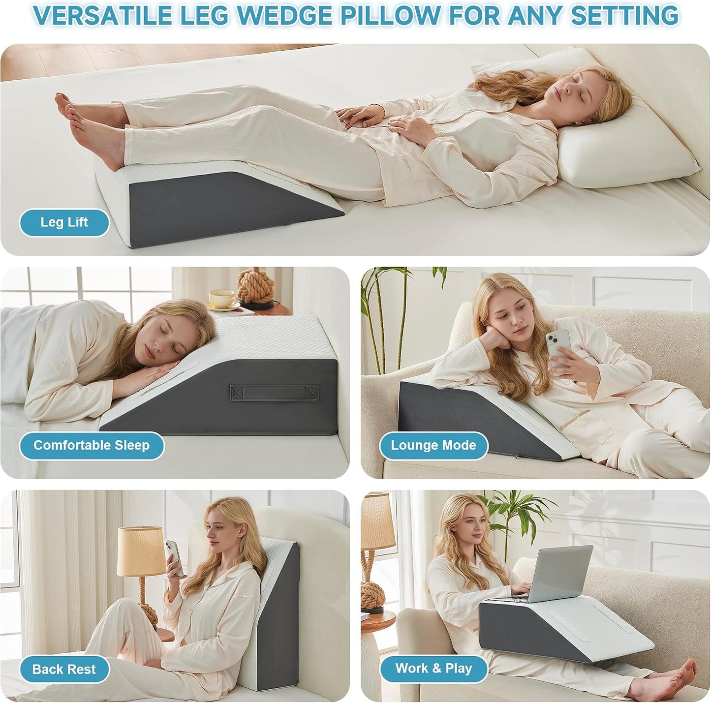 Yojoker 4PCS Orthopedic Bed Wedge Pillow Set for Sleeping, Post Surgery Foam Pillow for Body, Back and Leg Pain Relief, Triangle Adjustable Support Pillow - Acid Reflux, Anti Snoring & GERD Sleeping