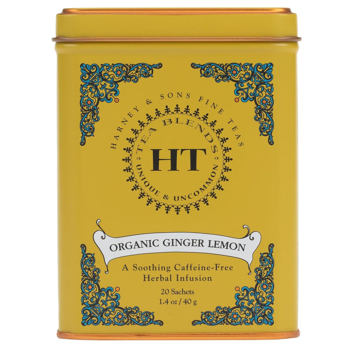 Harney & Sons HT Organic Ginger Lemon Herbal Tea, 20 Sachets in Tin