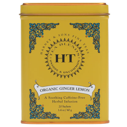 Harney & Sons HT Organic Ginger Lemon Herbal Tea, 20 Sachets in Tin