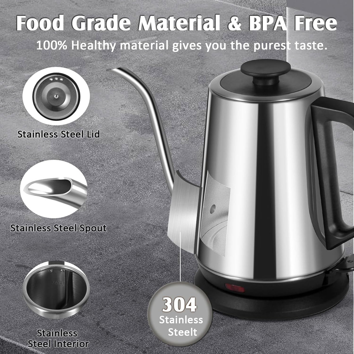 Gooseneck Kettle，0.8L Temperature Control Electric Tea Kettle