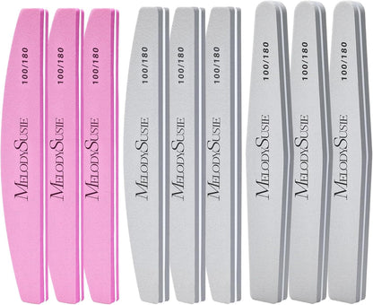 MelodySusie 16Pcs Professional Nail Buffer Kit,Nail Files and Buffers,Nail Buffer Block,Nail Brush, Nail File Buffers Kit for Natural Nails,DIY,Home Use,Salon（100/180 Grit）