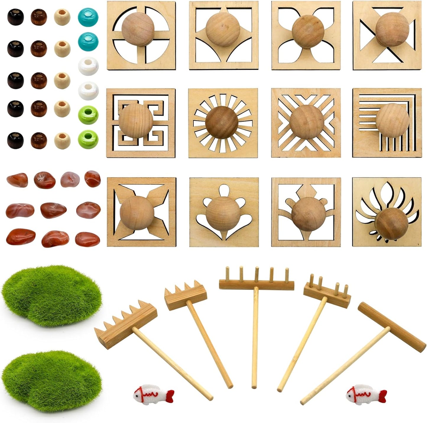 Mini Japanese Zen Garden Rake - Desktop Zen Garden Accessories Kit Set Stamp for Desk Sand Garden Decor for Home Office Meditation Relaxation Gifts