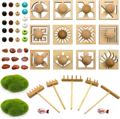 Mini Japanese Zen Garden Rake - Desktop Zen Garden Accessories Kit Set Stamp for Desk Sand Garden Decor for Home Office Meditation Relaxation Gifts
