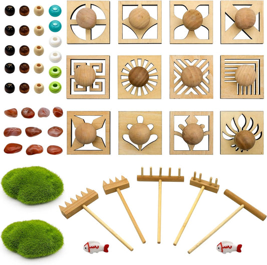 Mini Japanese Zen Garden Rake - Desktop Zen Garden Accessories Kit Set Stamp for Desk Sand Garden Decor for Home Office Meditation Relaxation Gifts