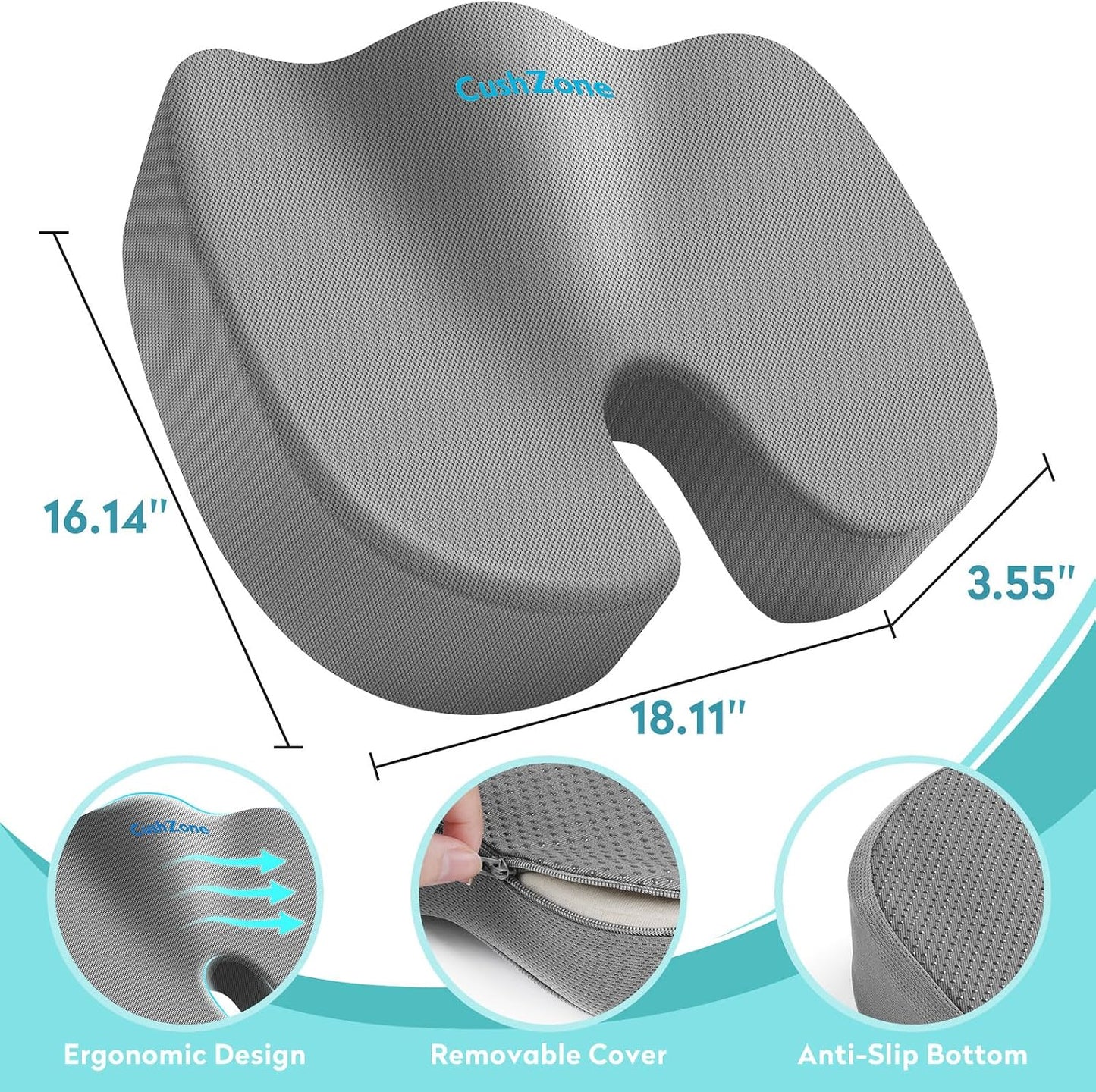 Office Chair Seat Cushion, Cooling Gel Enhanced Memory Foam Cushion for Long Sitting - Back, Sciatica, Coccyx, Tailbone Pain Relief Pillow - for Office, Gaming, Car, Wheelchair - Black, Large