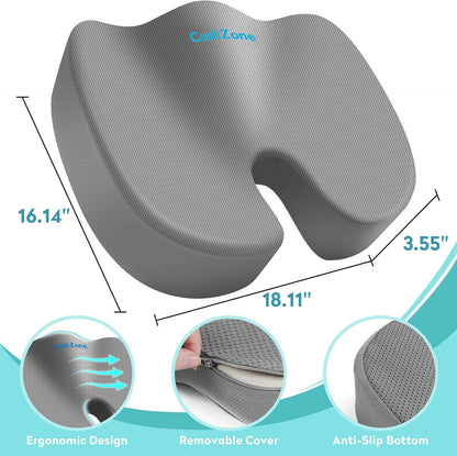 Office Chair Seat Cushion, Cooling Gel Enhanced Memory Foam Cushion for Long Sitting - Back, Sciatica, Coccyx, Tailbone Pain Relief Pillow - for Office, Gaming, Car, Wheelchair - Black, Large