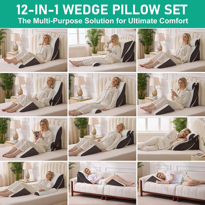 4PCS Wedge Pillow Set for After Surgery, White/Grey