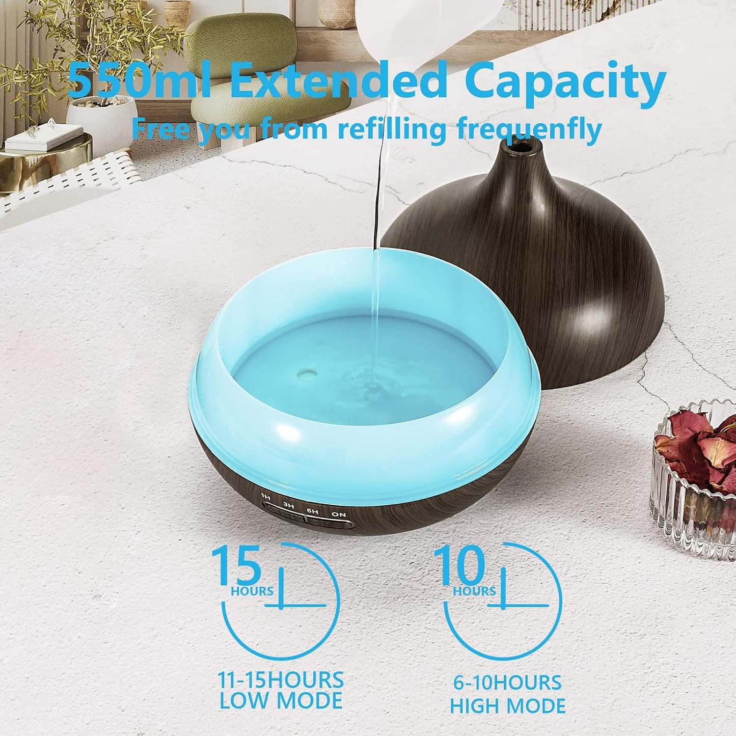 SACATR 550ml Oil Diffuser with 30x5 mL Essential Oils, Ultrasonic Technology, Remote Control for Home Office