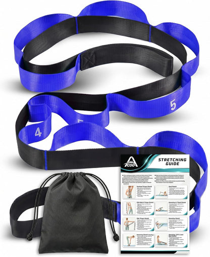 Acozycoo Stretching Strap with Loops for Physical Therapy,Yoga Strap for Stretching,Home Workout,Pilate & Flexibility Training,Non-Elastic Exercise Stretch Band for Hamstring,Leg Stretcher Belt,Flexibility Fascia