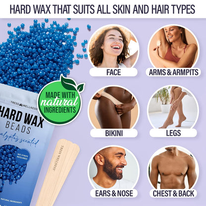 Tress Wellness Award Winning Waxing Kit for Sensitive Skin, Safe for Face & Skin, Easy to Use, At-Home Kit for Face, Bikini, Brazilian & Full Body - Digital Display, Black Purple Flower