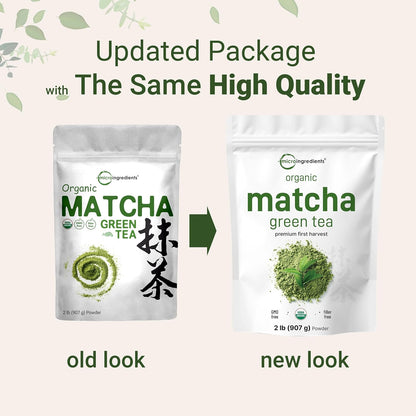 Micro Ingredients Organic Matcha Green Tea Powder, First Harvest, Culinary Grade from Japan, 100% Pure & Unflavored, Great for Tea, Latte, & Smoothies, Non-GMO, No Sugar, Eco-Friendly Packaging, 1 Lb