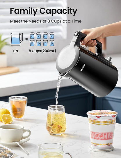 Comfee 1.7L Stainless Steel Electric Tea Kettle, BPA-Free Hot Water Boiler, Cordless with LED Light, Auto Shut-Off and Boil-Dry Protection, 1500W Fast Boil