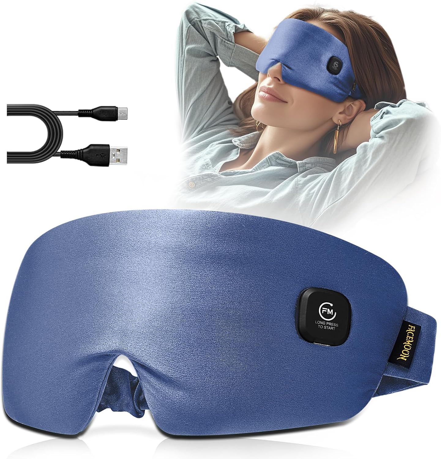 Heated Eye Mask for Dry Eyes - Silk Cordless Warm Eye Compress Moist Heat, FSA Eligible, Eye Heating Pad for Stye Treatment, Tired Eyes, Sleep, Travel, Washable, Rechargeable, Blue