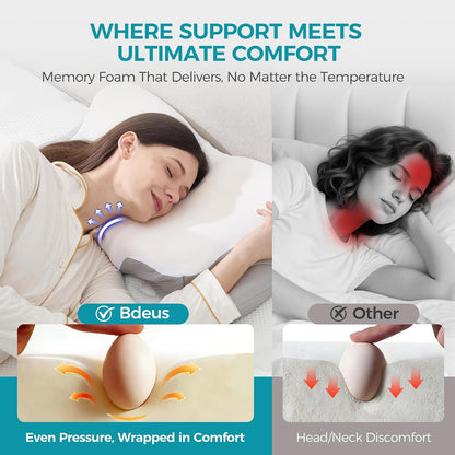BDEUS Sleep Apnea Pillow, Cervical Neck Pillow for Pain Relief, Ergonomic Side Sleeper Pillow for Adults, Orthopedic Contour Memory Foam Pillow for Neck Support, Anti Snore, Cooling, White