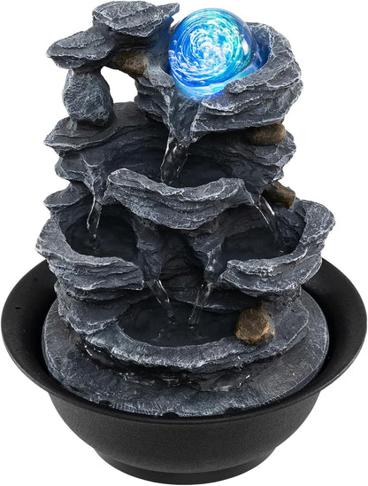 Giantex Tabletop Water Fountain with Warm LED Light, Tiered Rock Waterfall with Pump, Zen Meditation Desktop Decor for Office, Home Relaxation