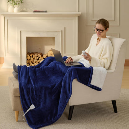 Bedsure Heated Blanket Throw Blanket with Preheat Function - Fast Heating Electric Blanket, Soft Flannel Throw with 6 Time Settings(Up to 10H), 6 Heating Settings, Gifts for Grandma (50"x60", Cream)