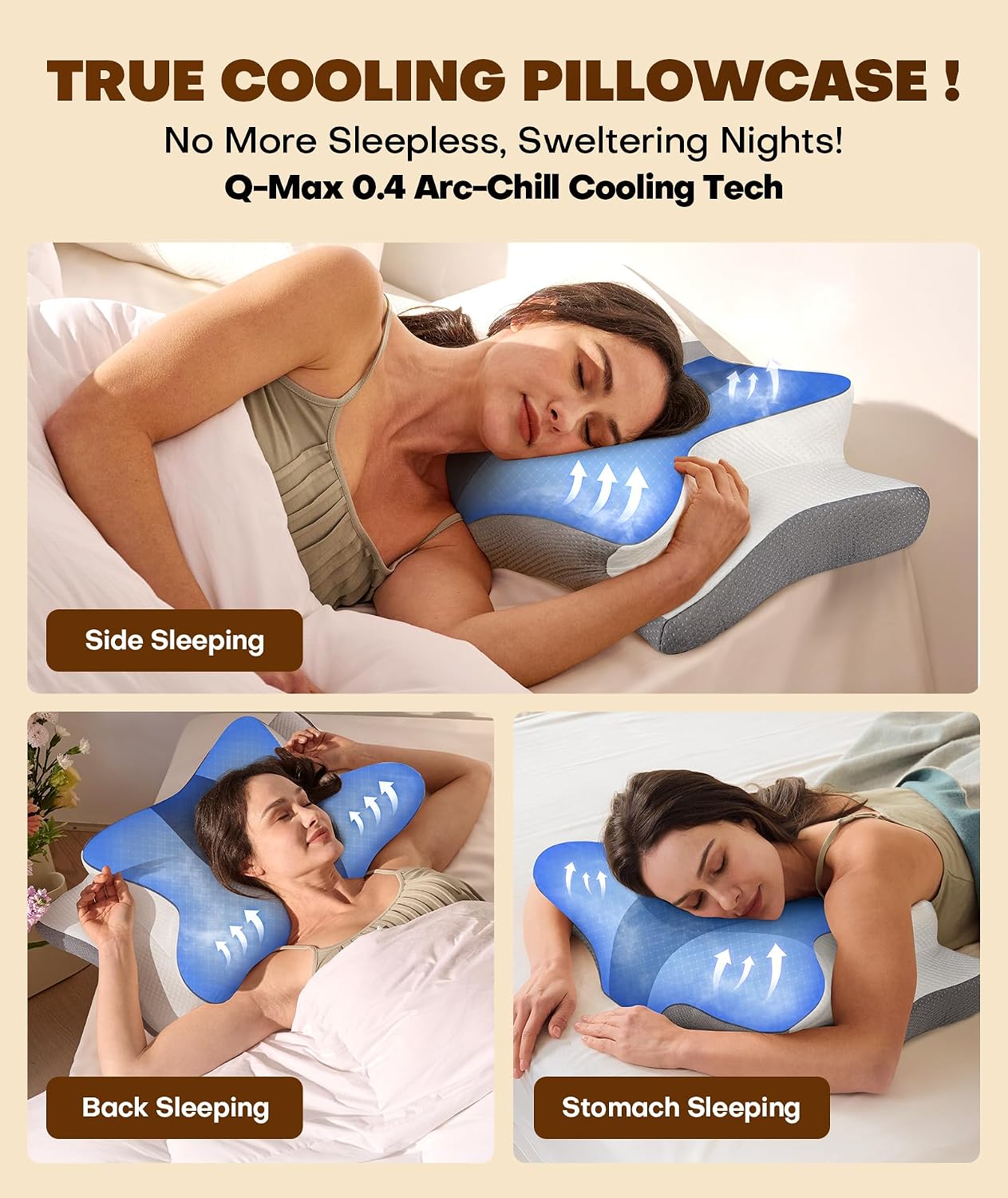 Cozyplayer True Cooling Cervical Neck Pillow for Pain Relief, Ergonomic Side Sleeper Pillow for Neck Support, Odorless Orthopedic Contour Memory Foam Pillows, Bed Pillow for Back Stomach Sleeper