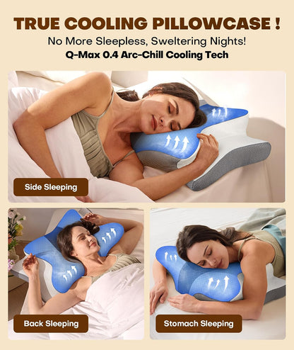 Cozyplayer True Cooling Cervical Neck Pillow for Pain Relief, Ergonomic Side Sleeper Pillow for Neck Support, Odorless Orthopedic Contour Memory Foam Pillows, Bed Pillow for Back Stomach Sleeper
