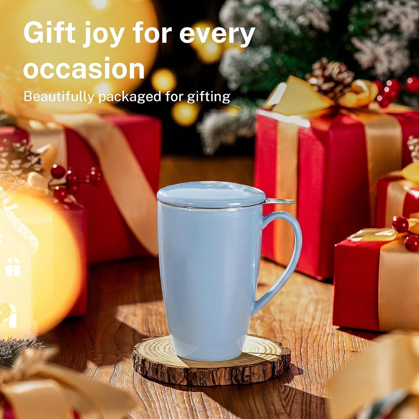 Sweese 15oz Porcelain Tea Mug with Infuser and Lid – Microwave Safe, Ergonomic Handle, Lead-Free Glaze, for Loose Leaf Tea