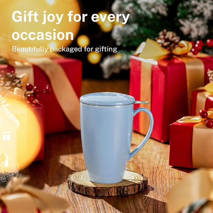 Sweese 15oz Porcelain Tea Mug with Infuser and Lid – Microwave Safe, Ergonomic Handle, Lead-Free Glaze, for Loose Leaf Tea