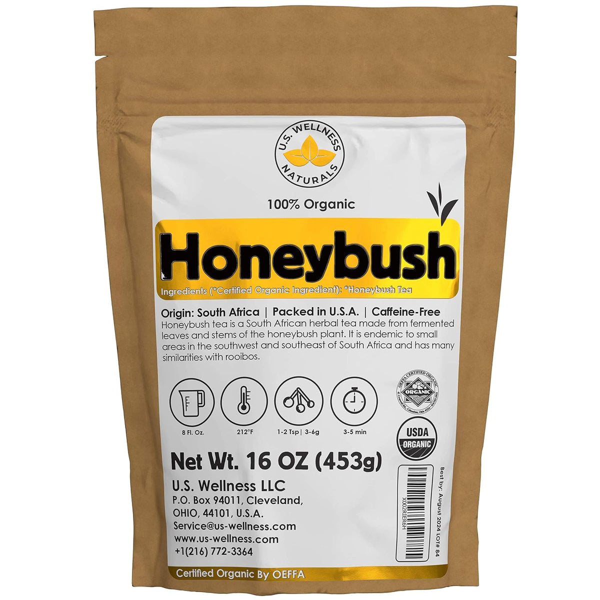 Honeybush Tea 1LB (16Oz) 100% CERTIFIED Organic (USDA seal) | Honeybush Loose Leaf Tea | South African | (200+ CUPS) | Non-GMO | Keto Friendly