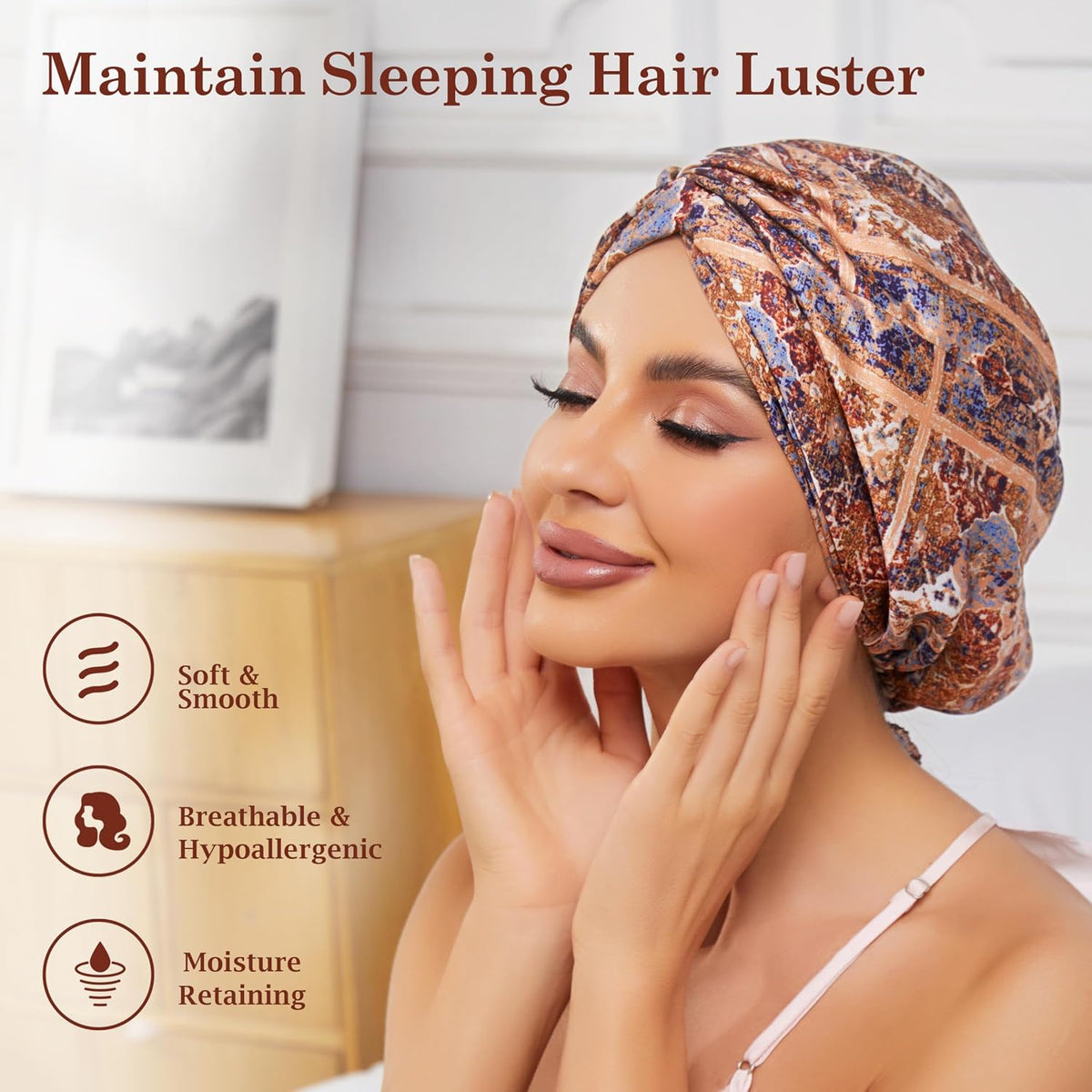 Adjustable Silk Bonnet Satin Curly Hair Wrap for Sleeping Women Anti Frizz