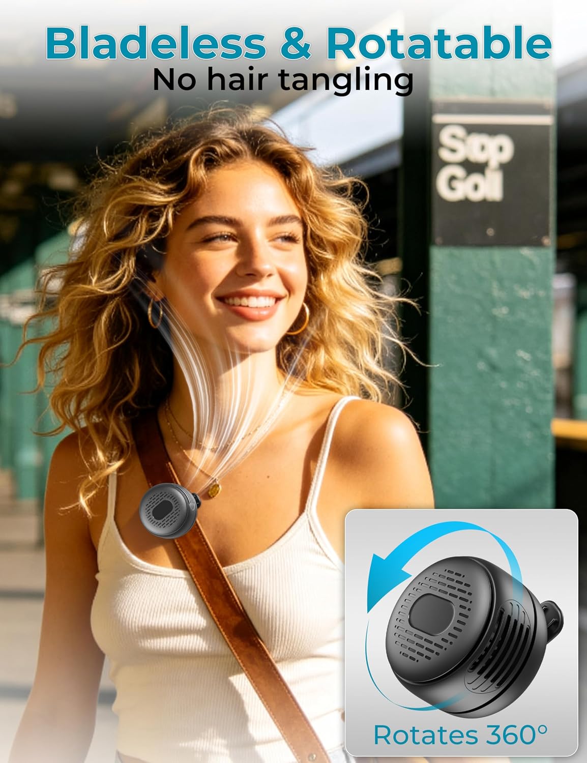 Portable Clip On Mini Fan, Personal Wearable Bladeless Fan with Sturdy Clip for Shirt Waist Bag Strap & Baby Carrier, Lightweight 2.89oz Rechargeable Whirlwind Fans for Work Travel Theme Park Wedding