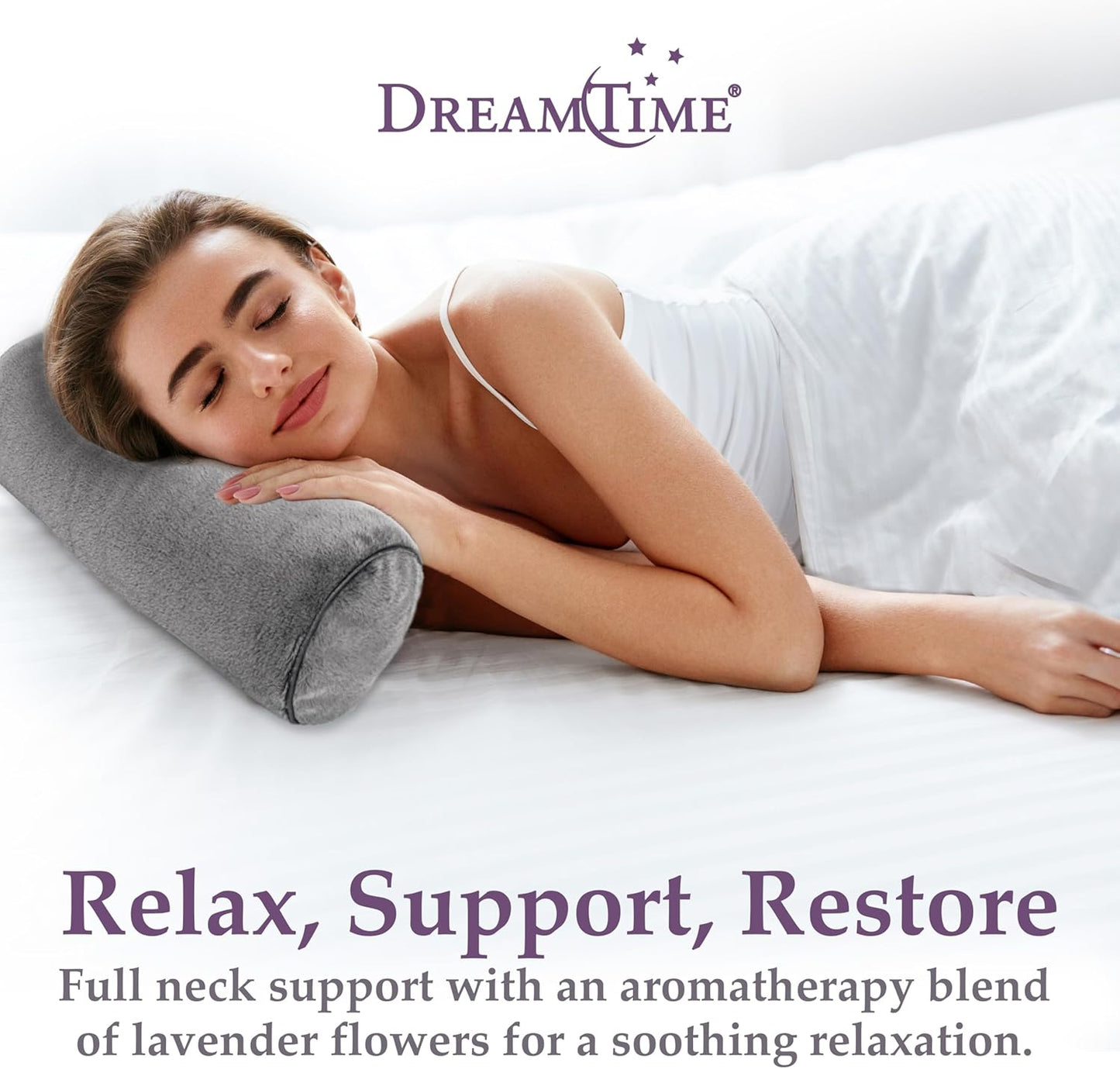 DreamTime Hot or Cold Neck Wrap, Microwaveable Heating Pad for Shoulders, Calming Lavender and Peppermint Aromatherapy, Freeze to Soothe Pain, Soft Silky Spa Pillow