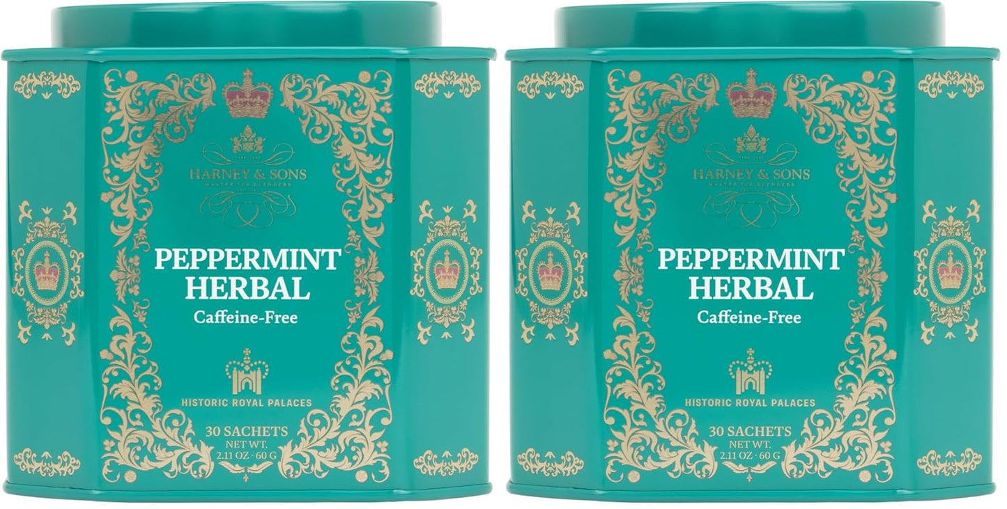 Harney & Sons Peppermint Herbal Tea in Sachets, Caffeine-Free Herbal, 30 Sachets
