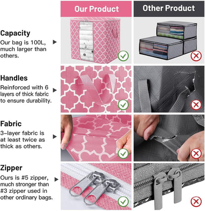 Storage Bags 3 Pack 100L Clothes Organization and Storage Containers