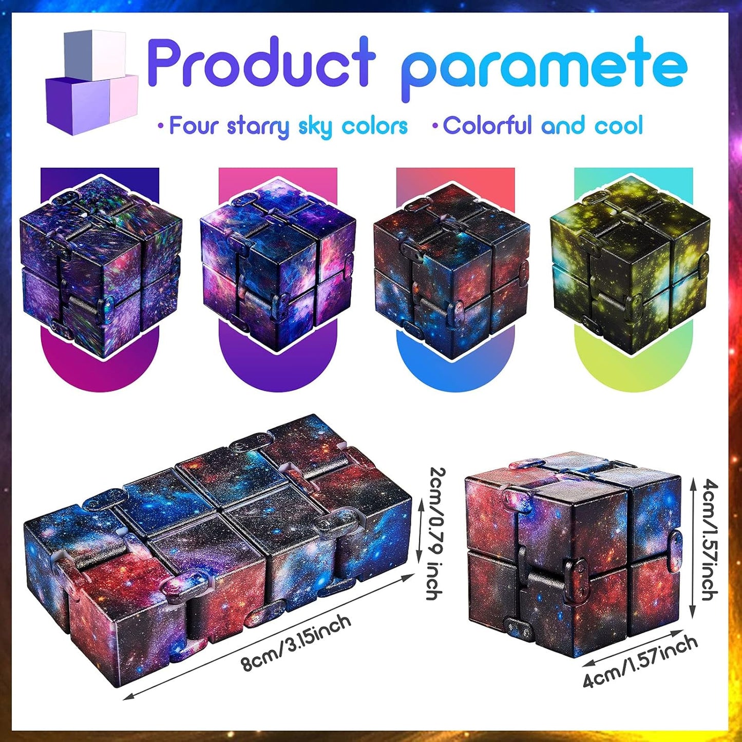 Skylety Cube Anxiety Relief Toy Hand Held Magic Sensory Stress Cube Toy for Adults Relieve Stress Christmas Party Favors(4 Pcs,Starry)