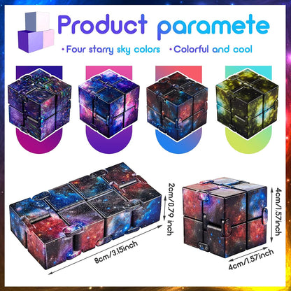 Skylety Cube Anxiety Relief Toy Hand Held Magic Sensory Stress Cube Toy for Adults Relieve Stress Christmas Party Favors(4 Pcs,Starry)