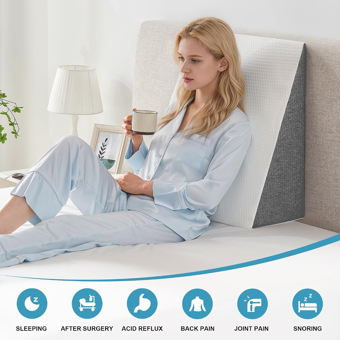 Yojoker Wedge Pillow for Sleeping - 12 Inch Bed Wedge for Headboard Triangle Pillow, Memory Foam Wedges for Acid Reflux, GERD, Snoring, Post Surgery Back Pain Relief, Leg Elevation, Washable Cover