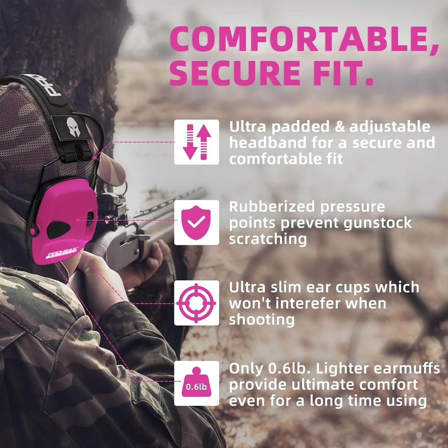 PROHEAR Electronic Ear Protection for Shooting with 4X Sound Amplification, Gun Range Hearing Protection Muffs, NRR 23dB Noise Reduction Headphones for Hunting, Green