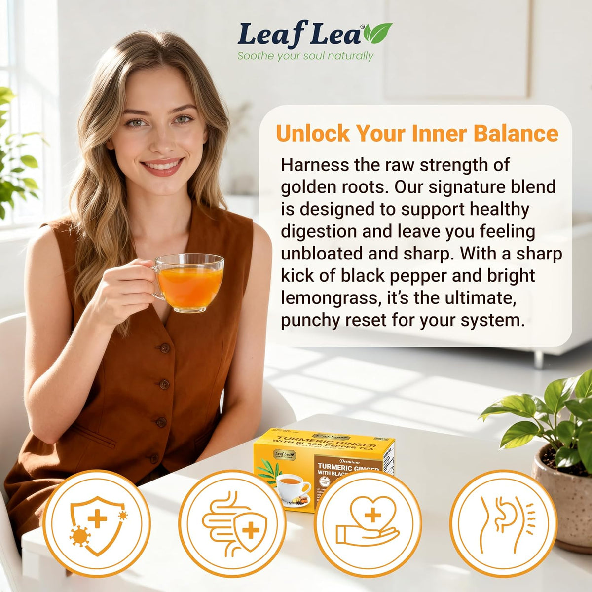 LeafLea Turmeric Ginger Black Pepper Tea Bags, 120 Count Family Pack