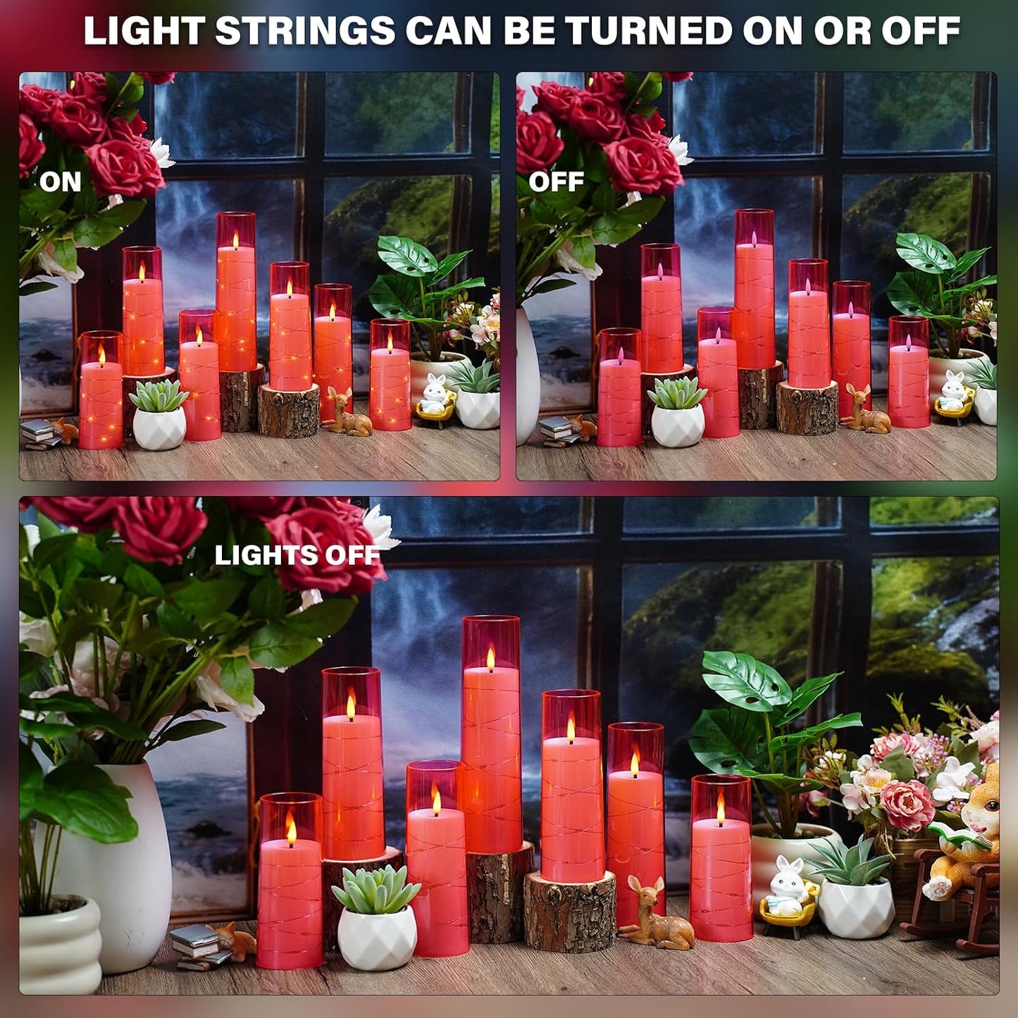 Nimiko Flickering Flameless LED Candles,Battery Operated Candles 24 Pcs with Embedded Star String,Acrylic LED Pillar Candles with Remote,Suitable for Home Decoration to Create an Atmosphere (White)