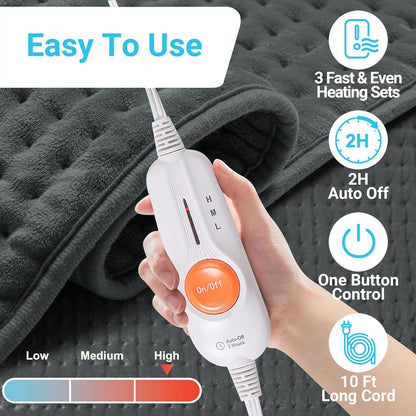 Boileau Electric Heating Pad for Back Pain and Period Cramps Relief, FSA Eligible17 x33 Extra Large XXXL, HSA 3 Heating Levels Heat Pad with 2-Hour Auto Shut Off, Gifts for Women and Mom, Blue