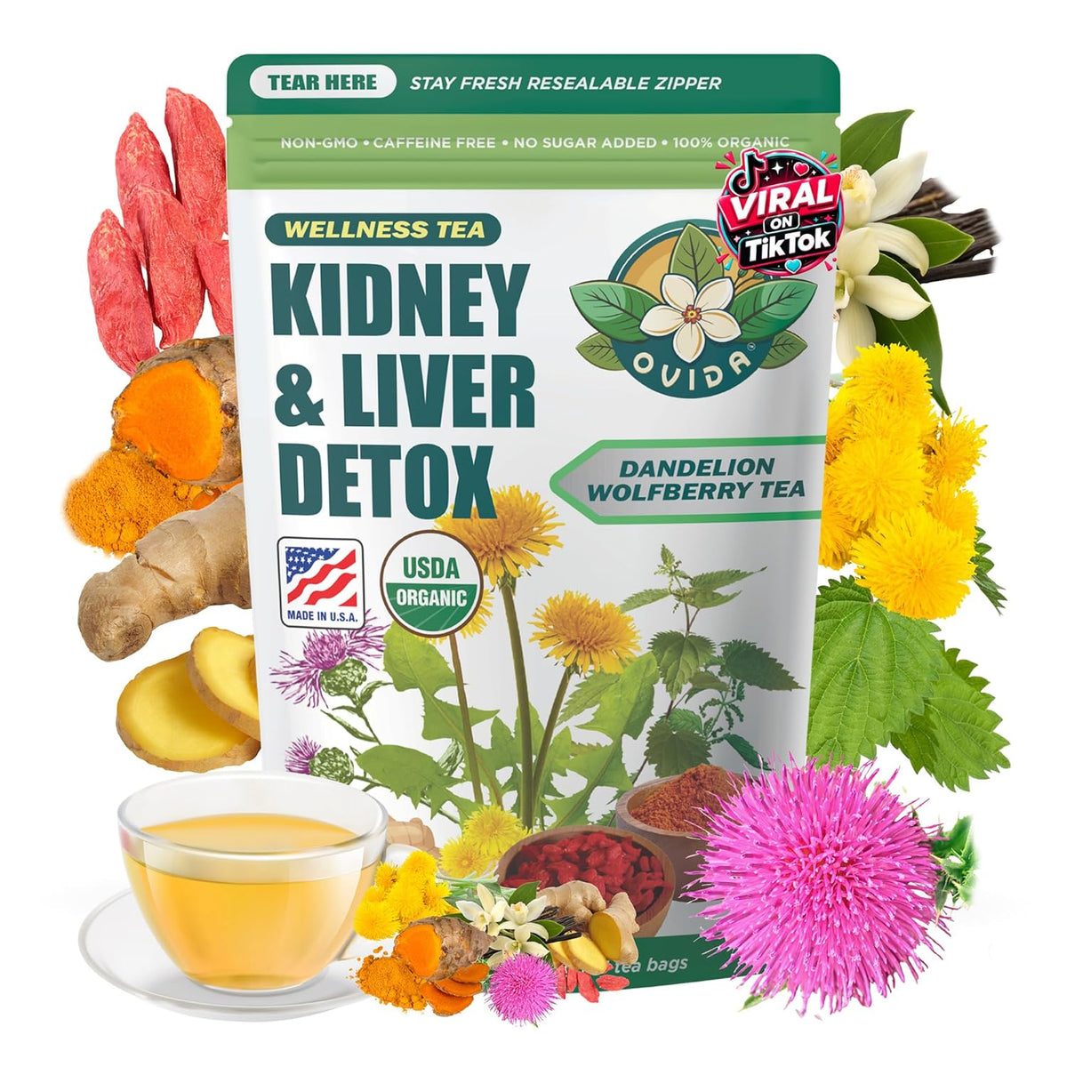 Dandelion Wolfberry Tea – Kidneys & Liver Tea with Milk Thistle, Goji Berry