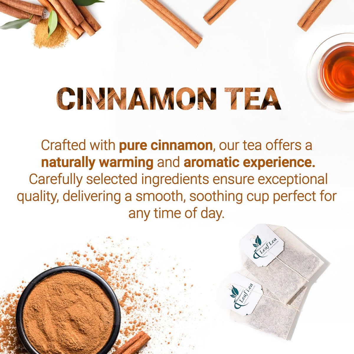 LeafLea Cinnamon Tea Bags, Bold Ground Cinnamon Spice, Sugar-Free, 80 Count