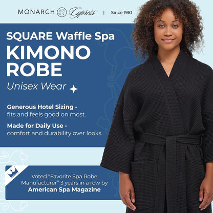 Monarch Square Waffle Spa Kimono Robe for Men or Women