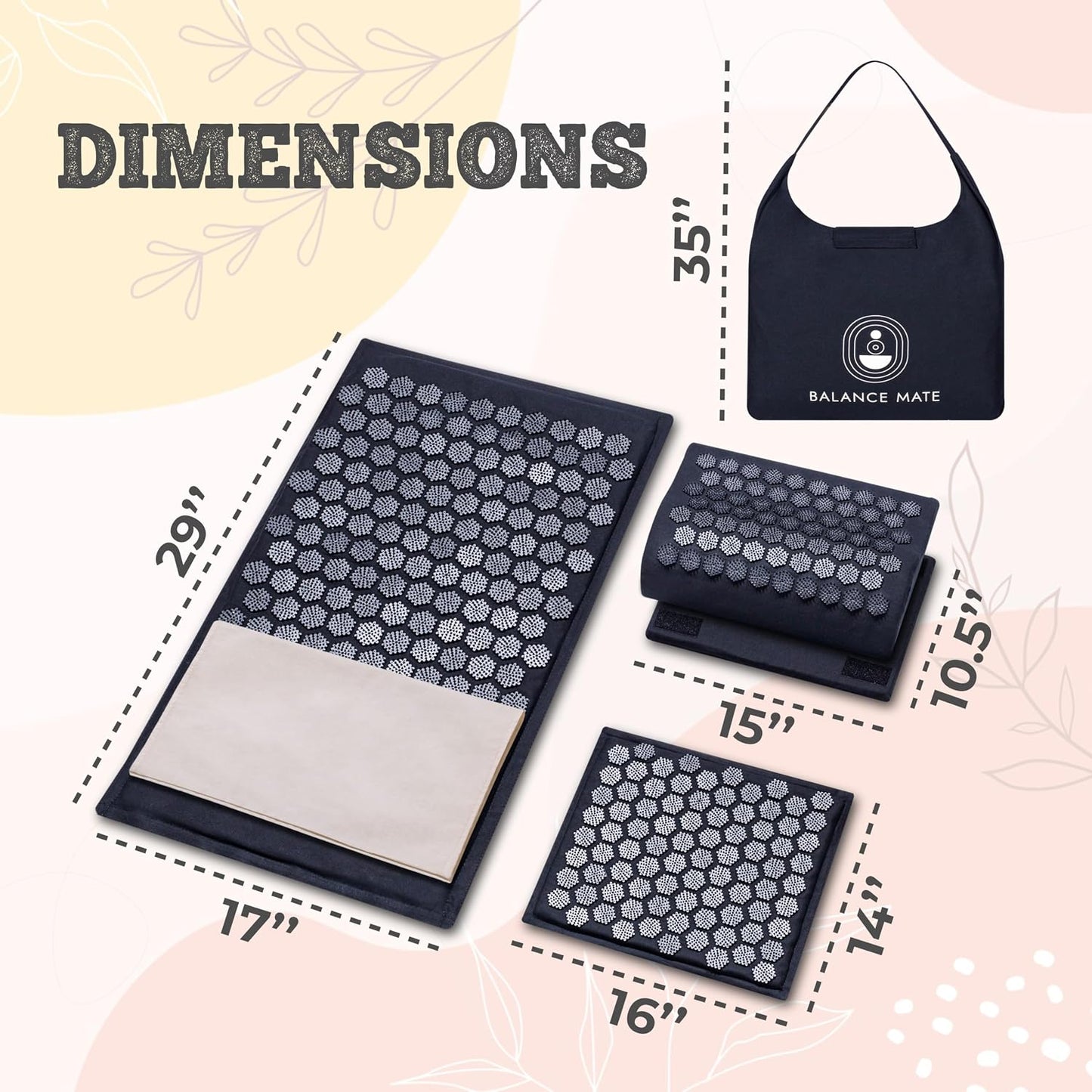 BalanceMate® Acupressure Mat Set with 6,210 Pressure Points for Pain Relief and Relaxation Kit for Back, Neck, and Sleep – Yoga and Meditation Pillow (Soft Cream)