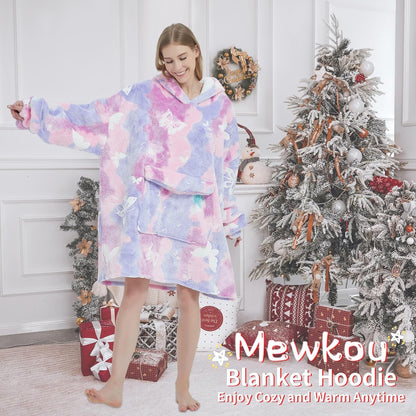 Mewkou Wearable Blanket Hoodie for Adult,Oversized Sherpa Fleece Blanket Hoodie for Women Men,Grey