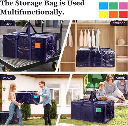 Moving Bags Heavy Duty 210GSM with Full-Open Side Zipper, 93L 220lbs Waterproof Foldable Storage Totes for College Dorm Move-In, Moving Boxes Alternative & Home Organization, Blue