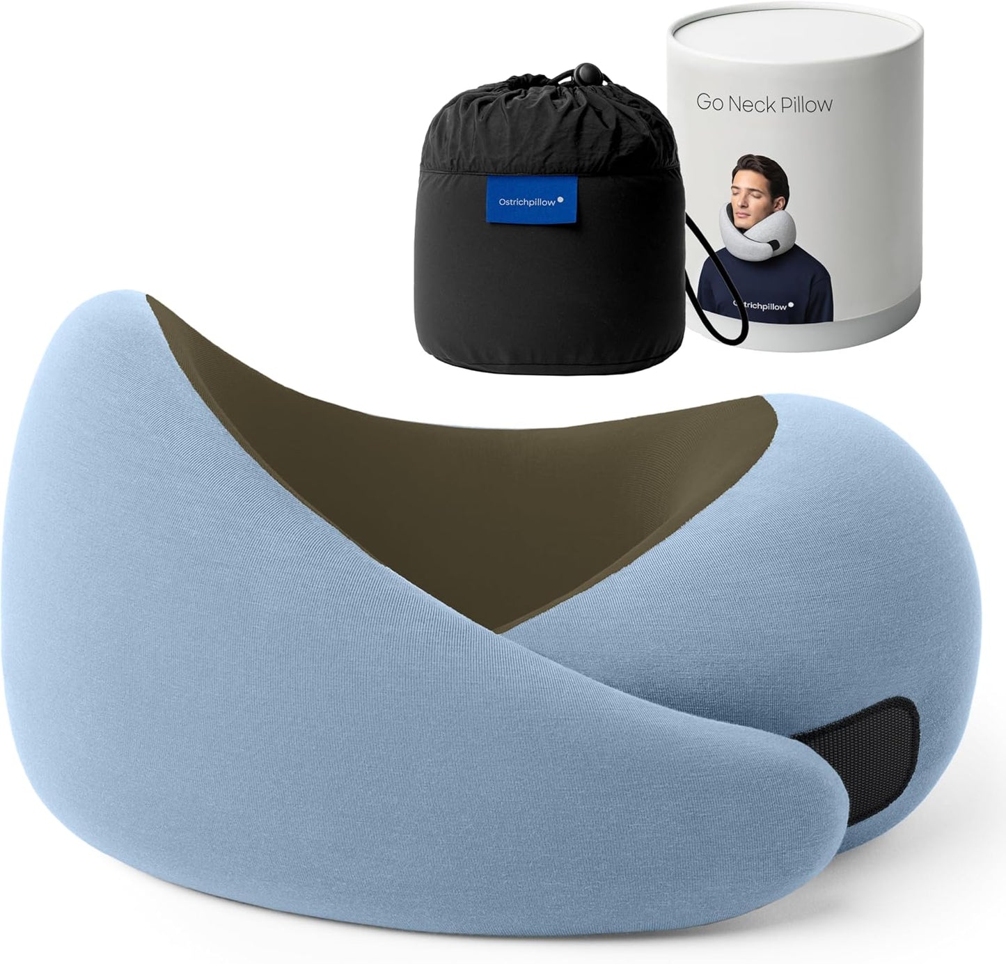 Ostrichpillow Go Neck Pillow, Travel Pillows for Airplanes, Premium Memory Foam Travel Pillow, 360º Ergonomic Design, Asymmetrical Sides, Travel Bag Included, Washable Modal Cover